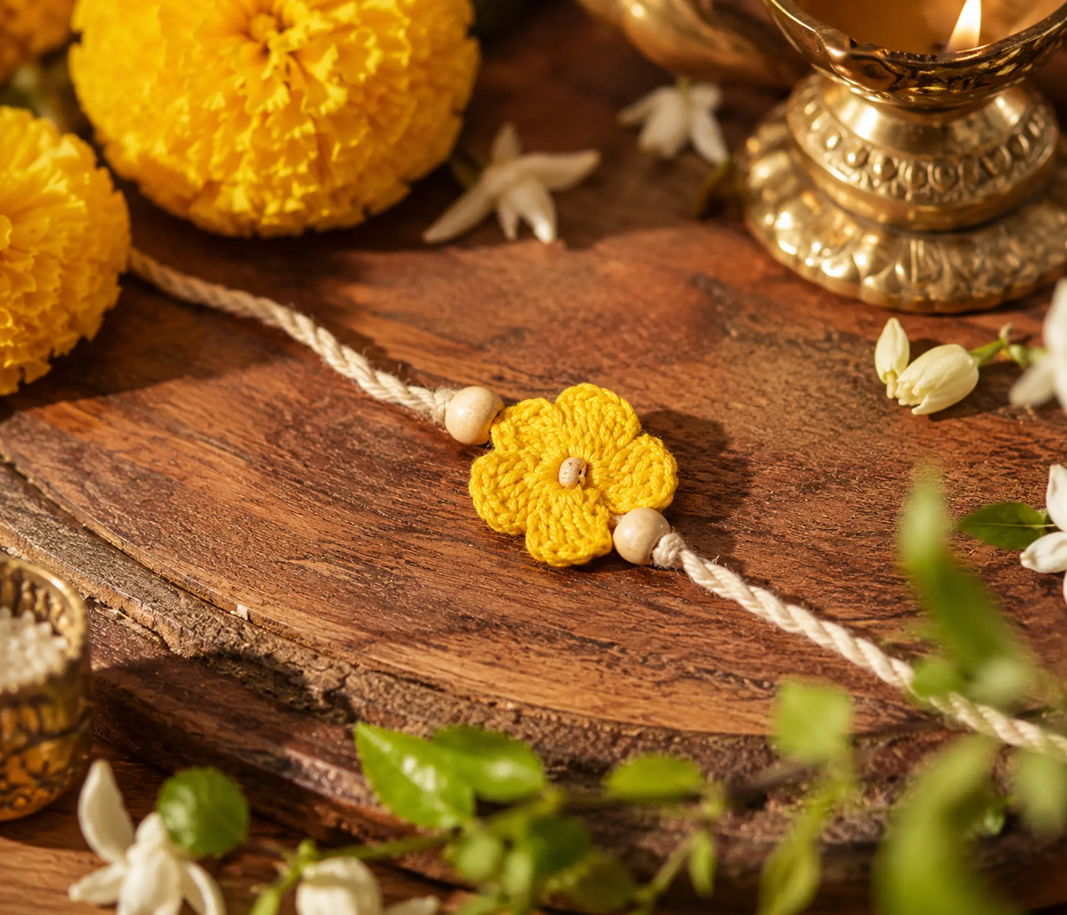 Marigold Floral Handcrafted Crochet Rakhi for Raksha Bandhan